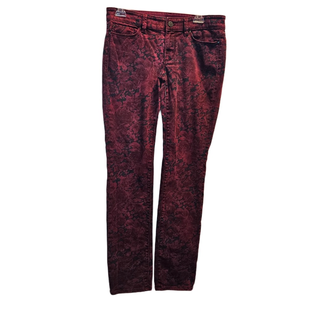 Ann Taylor Size 6 Modern Fit Slim Floral Print Red and Black Denim Jeans